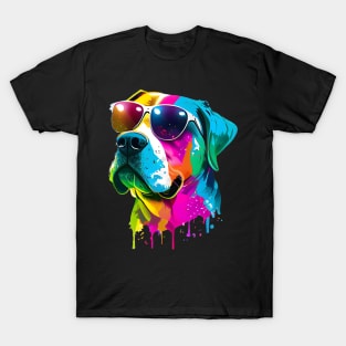 Colourful Cool American Bulldog Dog with Sunglasses One T-Shirt